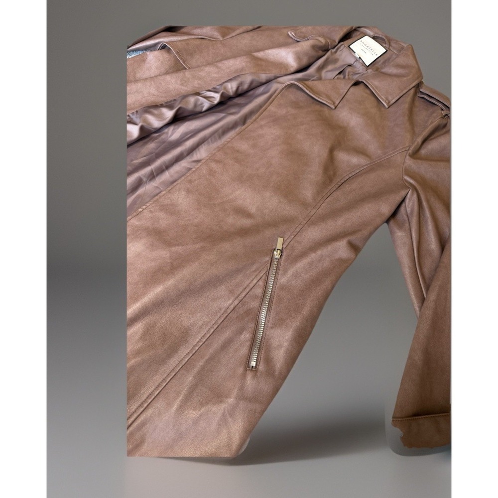 NWOT Bagatelle Brown Faux Leather Long Moto Jacket Zip Pockets Women's Size XL - Picture 10 of 13